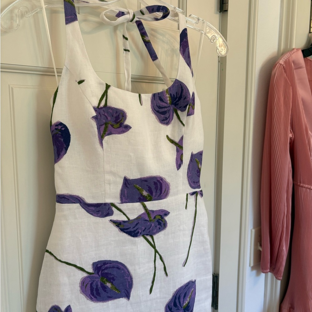 Reformation Yana Linen Dress Size 0 halter tie White and Purple Floral - Picture 6 of 6